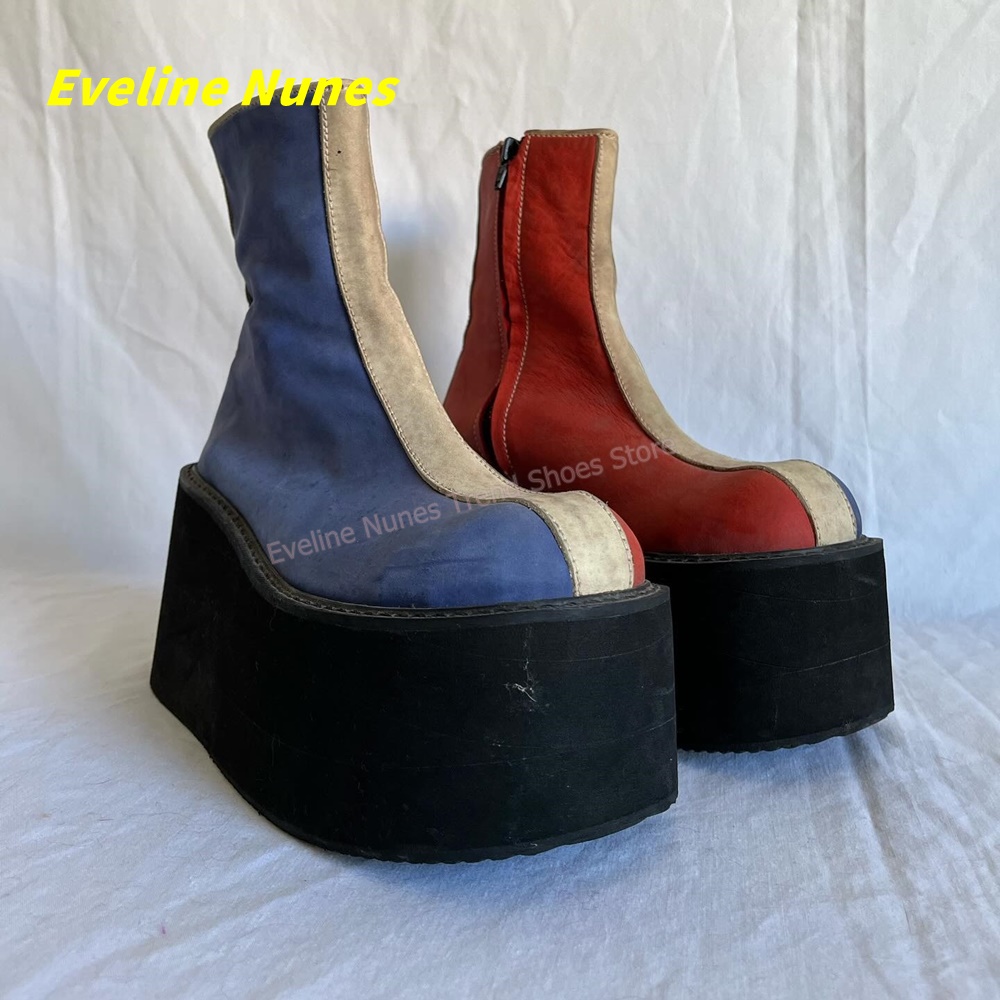 Y2K Red Blue Platform Ankle Bo - Streetwear Zipper recension och pris