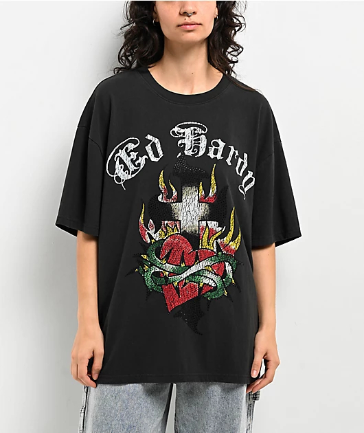 Cross Heart Ed Y2k Tattoo Art  - Streetwear Brand Heart recension och pris